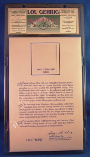 LOU GEHRIG - BASEBALL'S - GREAT ESTATES - AUTHENTICATED - COLLECTIBLE PRINT