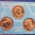 1979 - Susan B. Anthony Dollar - P D S Mint - MS-BU Uncirculated - 3 Dollar Coin Set