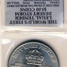 1991 - THE WORLD'S FIRST LEGAL TENDER DESERT STORM $5.00 COIN - INCLUDED COA