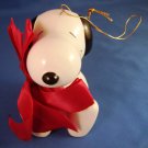 1987 - Charlie Brown - Ceramic - Snoopy - Maroon Bow - Christmas Ornament
