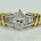 Vintage 0.96 ct diamond engagement ring in heavy platinum and 18 kt yellow gold