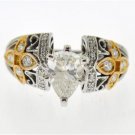MAGNIFICENT 1.35 CT DIAMOND PEAR-SHAPE RING IN 2 TONE 14 KT GOLD