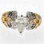 MAGNIFICENT 1.35 CT DIAMOND PEAR-SHAPE RING IN 2 TONE 14 KT GOLD