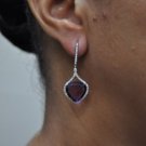 TRENDY PAIR OF 14K GOLD EARRING WITH 6 CT DIAMOND AND AMETHYST.