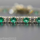 Magnificent 6.30 ct Diamond & Emerald 14kt Gold Tennis Bracelet