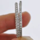 BEAUTIFUL 2.50CT IN & OUT  DIAMONDS HOOP EARRINGS 14KT SOLID WHITE GOLD