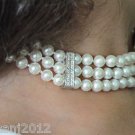 Vintage 14 kt Gold Cultured Pearl Chocker Necklace with 0.60 ct Diamonds