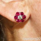 MAGNIFICENT 2.85 CT DIAMOND AND RUBY DAISY EARRING IN 14 KT WHITE GOLD
