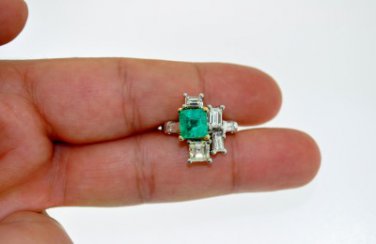 ELEGANT DECO DESIGN 5CT DIAMOND & EMERALD LADIES RING 18KT SOLID GOLD