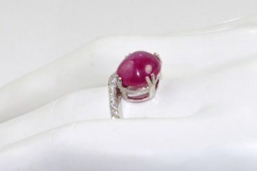 Estate 11.30 ct Ruby Cabochon and Diamond ring in 14 kt White Gold