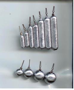 100 DROP SHOT WEIGHTS - HAND POURED DIFF. SIZE'S AND STYLES - ROUND AND FINESSE