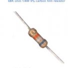 BEC OHM 68K OHM 1/4W 5% CARBON FILM RESISTOR  200 PACK