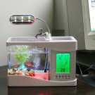 USB Desktop Mini Aquarium Fish Tank with LCD Clock LED Light Holds 1.5 Quart