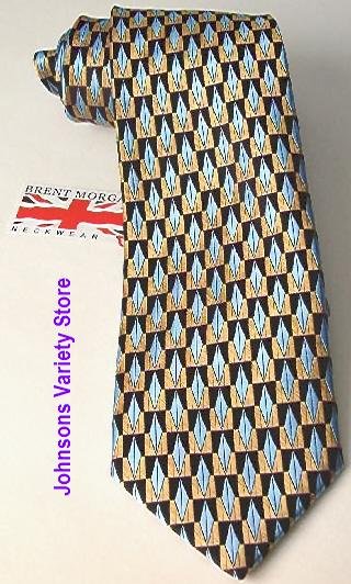 Bristol by Brent Morgan Neckwear 100% Silk Tie Blue Black Gold Geometric Pattern