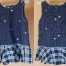 Samara Girl's 2T Jumper Dress Denim top Plaid skirt Embroidered blue flowers