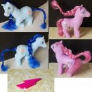 Set of 2 Plastic Little Ponys Blue/Blue 5.25" Tall & Purple/Pink 3.25" Tall Toys