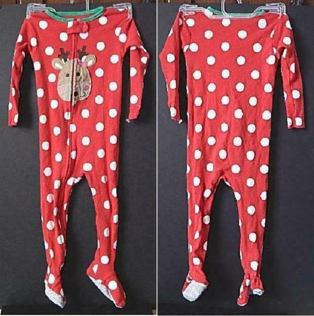 Carter's Just One You Red/Wt Baby Girl Reindeer Sleepers w/ Feet Size 18 Mo.