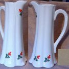 White Pitcher w/ Hand Painted Red Roses 10" Tall German Style w/ Scallop Bottom