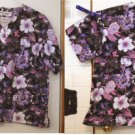 Woman's Natural Uniforms Floral Print Scrub Top Size XS Black Purple White Pink