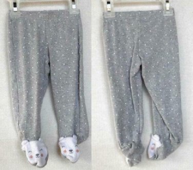 Carters Just One You 9 Month Gray w/ White Poka-dots Bear face feet Bottoms ONLY