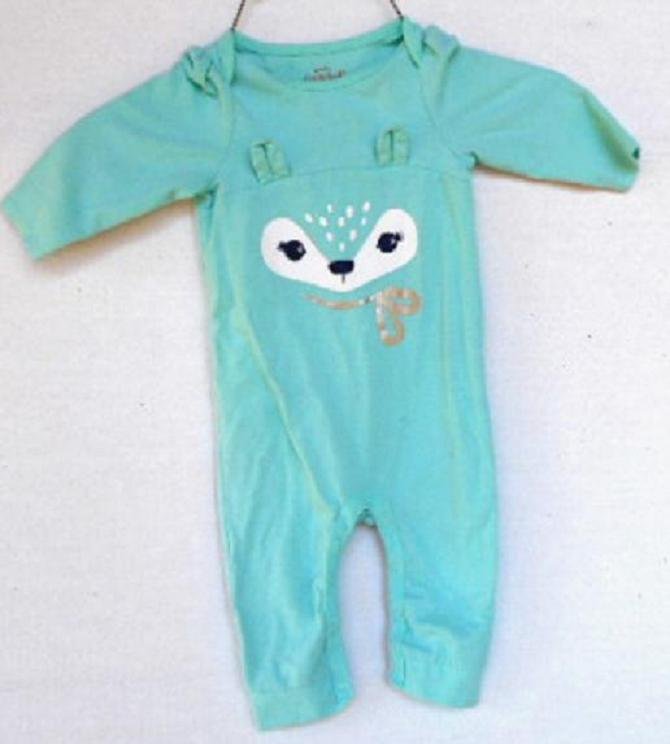Girls Baby Cat & Jack Critters Face Snap Crotch Romper green 3-6 Months