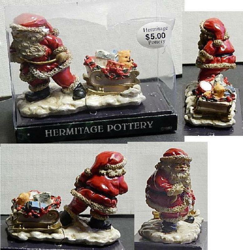 Hermitage Pottery Santa Claus w/ Sled of toys Polystone Christmas Figure New