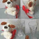 Plush Puppy Hugging Beautiful Vase Gift Set - Un-used