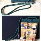 Handmade Quilted Green with Wine theme Fabric Small Zippered Shoulder Purse