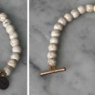 Designer ML Off-White Bead Bracelet w/ Toggle Clasp Copper Stretch Howlite