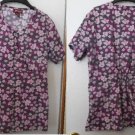 Active Womans Scrub Top Gray Pink Purple w/ Floral Pattern Sz XS Pockets Active Womans Scrub Top Gray Pink Purple w/ Floral Pattern Sz XS Pockets
