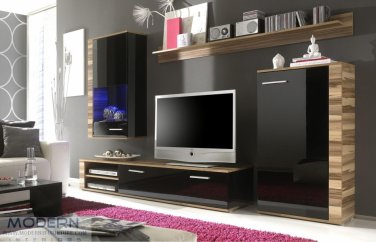 Modern Wall Unit Bari Walnat / Black