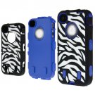 Zebra Pattern Protective Silicone Hard Case for iPhone 4/4S Blue & Black