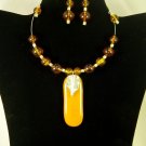 Designed and Handcrafted Fall Fused Glass 18" Memory Wire Choker Set 2 1/2" Pendant