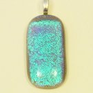 Handmade 1 1/2" Ocean Fused Glass Dichroic Pendant Gray and Blue Dichroic