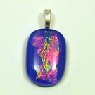 Handcrafted 1 1/4" Blue Night Fused Glass Dichroic Pendant Dichoic Reflects Rainbow Colors in Light