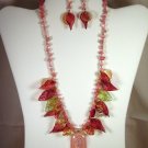 Designed and Handcrafted Elegant Leaves Fused Glass 18"Necklace Set 2" Dichroic Pendant