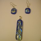 Handcrafted 2 1/4 Royal Blue Dichroic Fused Glass Pendant Rainbow Colors