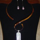 White Glass Dichroic Pendant and Earrings with Choker