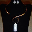 White Dichroic Earrings and Pendant with Silver color Choker