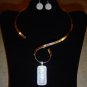 White Dichroic Earrings and Pendant with Silver color Choker