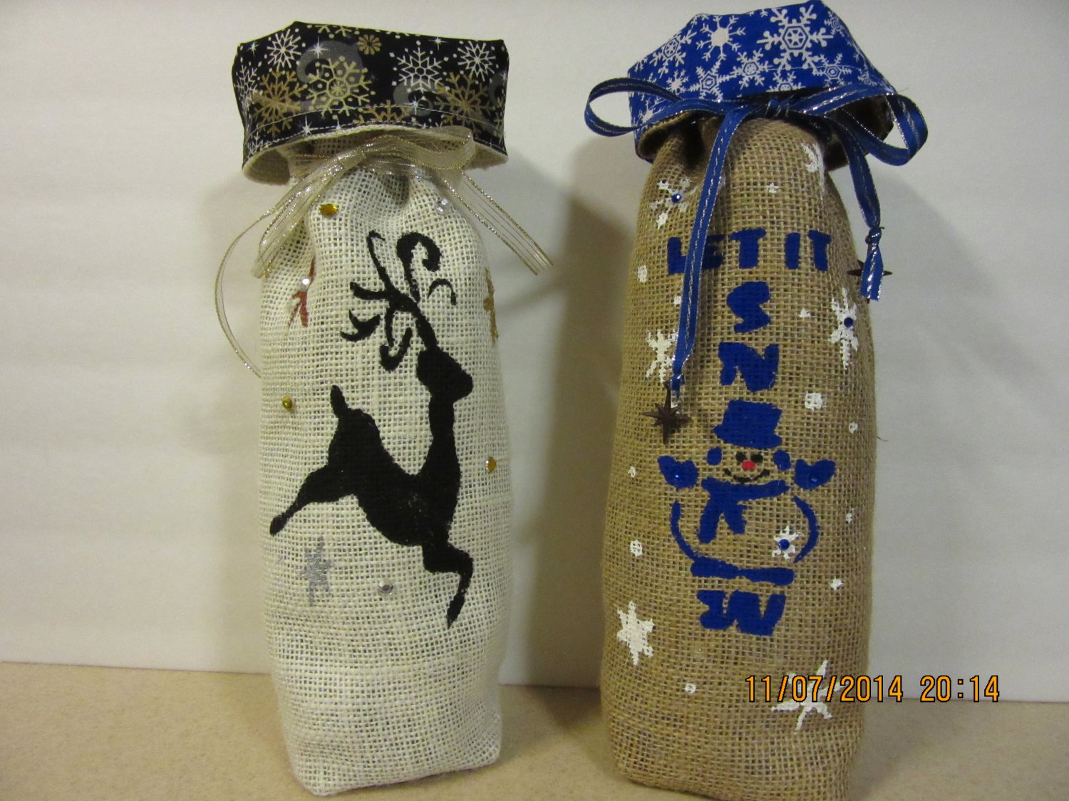 Holiday Wine Bags 6" x 15",Burlap Wine Bags, Party Wine Bags, New Years