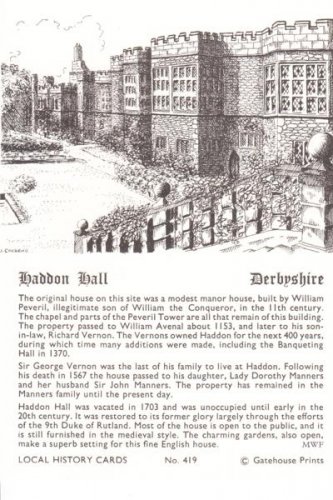 Haddon Hall Derbyshire Local History Card Postcard. Mauritron 249831