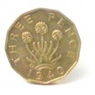 Pin Badge 3d Threepence Threepenny Bit. KG VII 1940 Mauritron #250242.