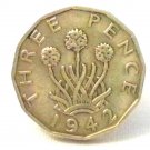 Pin Badge 3d Threepence Threepenny Bit. KG VII 1942 Mauritron #250244.