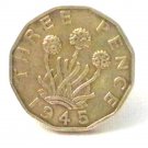 Pin Badge 3d Threepence Threepenny Bit. KG VII 1945 Mauritron #250247.