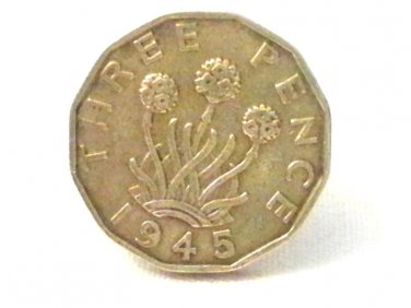 Pin Badge 3d Threepence Threepenny Bit. KG VII 1945 Mauritron #250247.