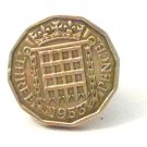 Pin Badge 3d Threepence Threepenny Bit. QE II 1953 Mauritron #250248.