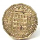 Pin Badge 3d Threepence Threepenny Bit. QE II 1954 Mauritron #250249.