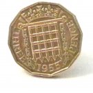 Pin Badge 3d Threepence Threepenny Bit. QE II 1955 Mauritron #250250.