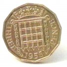Pin Badge 3d Threepence Threepenny Bit. QE II 1958 Mauritron #250252.